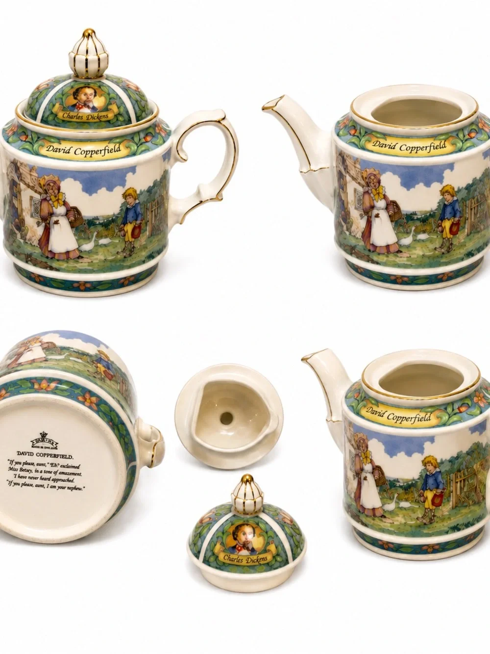 Vintage Sadler David Copperfield Charles Dickens Teapot Made in England w/ Lid